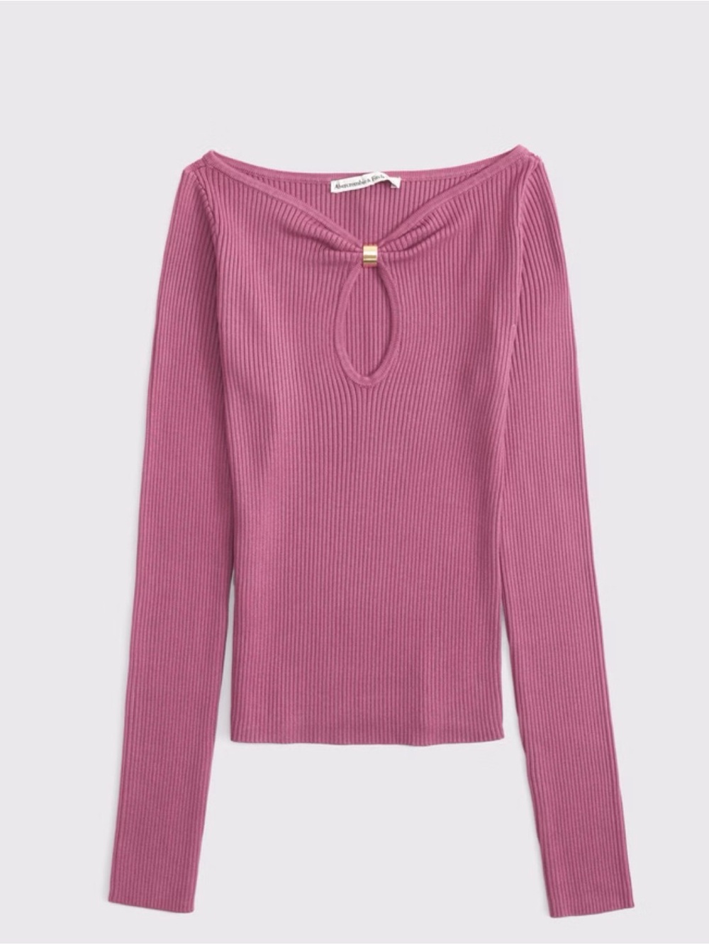 NWT Abercrombie & Fitch Ribbed Long-Sleeve Top with Front Keyhole - Rose